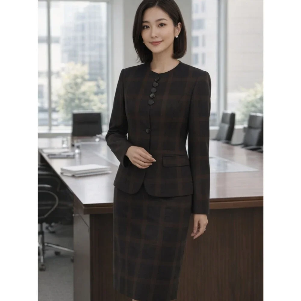 Vintage Christian Dior Plaid Suit Set Size 6Two-Piece Jacket & Skirt Dark Plaid